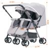 Foldable Side by Side Double Stroller Lockable Twin Stroller Convertible Travel Stroller with Reclining Backrest Footrest 2 Storage Baskets Mosquito N