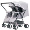 Foldable Side by Side Double Stroller Lockable Twin Stroller Convertible Travel Stroller with Reclining Backrest Footrest 2 Storage Baskets Mosquito N