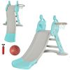 Kids Slide and Basketball Hoop Combo, Blue Toddler Freestanding Slider Playset, Exercise Toy for 18 Months - 4 Years Old