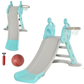 Kids Slide and Basketball Hoop Combo, Blue Toddler Freestanding Slider Playset, Exercise Toy for 18 Months - 4 Years Old