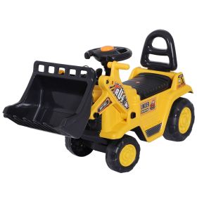 Kids Ride On Excavator Toy, Yellow Pull Cart Bulldozer with Bucket, Horn, Steering Wheel, for Toddler Fun