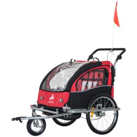Elite 360 Swivel Double Child Red Bike Trailer, Secure Two-Wheel Bicycle Cargo Carrier with Safety Harnesses