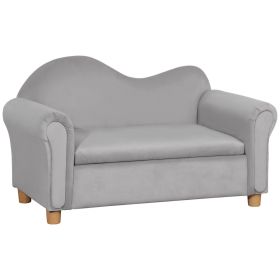 Ergonomic Gray Foam Kids Sofa Velvet Lounge with Inner Toy Storage Soft Arms Childrens Couch