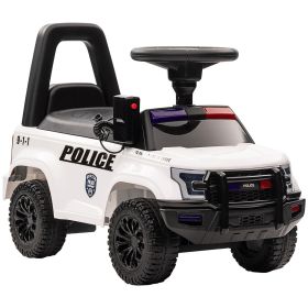White Ride-On Push Police Car for Toddlers, Foot-to-Floor Sliding Toy, Hidden Storage, Removable Backrest for Ages 1.5-5