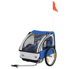 2-Seat Bike Trailer for Kids | Child Bicycle Trailer with Strong Steel Frame | 5-Point Seat Harnesses, Comfortable Seat, Blue