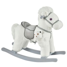 White Plush Rocking Horse with Bear Toy for Kids, Soft & Fun Sound Rocker, Ideal for Nursery & Playtime