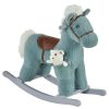 Blue Plush Rocking Horse with Bear Toy for Toddlers Realistic Sounds Soft & Cozy Rocker Ideal for Boys & Girls Playroom