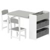 Kids Desk and Chair Set with Paper Roll, Kids Activity Craft Table with Storage Shelves and Drawers, Gray