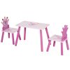 Kids Wood Table and Chair, 3-Piece Set with Crown Pattern, Charming Desk for Toddlers 3-8 Years, Princess-Themed Room, Pink
