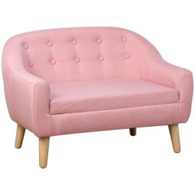 Toddler Sofa Pink 2-Seat Durable Linen Wood Frame Seating for Kids 3-6 Years Nursery Room Couch