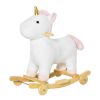 Kids 2 in 1 Rocking Horse and Glide Unicorn with Sound, Wooden Base, Pedal, Grip Handle, White, for 3-6 Years Old