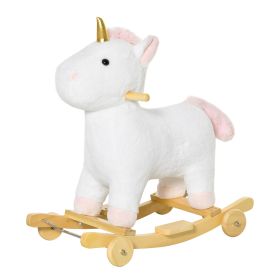 Kids 2 in 1 Rocking Horse and Glide Unicorn with Sound, Wooden Base, Pedal, Grip Handle, White, for 3-6 Years Old