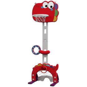 Adjustable Height Kids Basketball Hoop, 4.4-5 ft, 5-in-1 Design for Indoor Use, Red