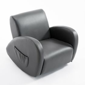 Grey Toddler Rocking Chair with Pocket PU Leather Kids Rocker for Nursery Playroom Durable Armchair