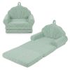 2-in-1 Flip Open Kids Sofa Lounger, Teddy Fleece Toddler Couch with Carry Handle for Ages 3+ (Green)