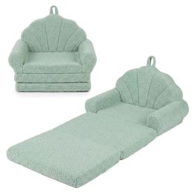2-in-1 Flip Open Kids Sofa Lounger, Teddy Fleece Toddler Couch with Carry Handle for Ages 3+ (Green)