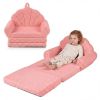 2-in-1 Flip Open Kids Sofa Lounger, Teddy Fleece Toddler Couch with Carry Handle for Ages 3+ (Pink)