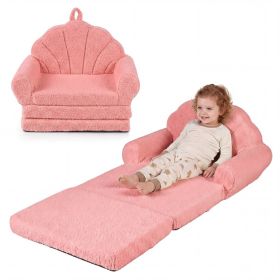 2-in-1 Flip Open Kids Sofa Lounger, Teddy Fleece Toddler Couch with Carry Handle for Ages 3+ (Pink)