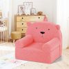Bear-Shaped Kids Sofa, Teddy Fleece Foam Chair for Toddlers 3+, Portable Bear-Shaped Couch (Pink)