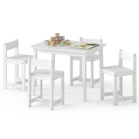 Kids Wooden Table and Chairs Set (1 Table + 4 Chairs), Rubber Wood Toddler Activity Set (White)