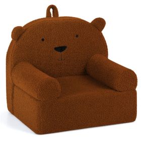 Bear-Shaped Kids Sofa, Teddy Fleece Foam Chair for Toddlers 3+, Portable Bear-Shaped Couch (Brown)