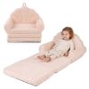 2-in-1 Flip Open Kids Sofa Lounger, Teddy Fleece Toddler Couch with Carry Handle for Ages 3+ (Beige)