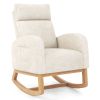 Nursery Rocking Chair Upholstered Chenille Rocker Armchair with Natural Rubber Wood Frame