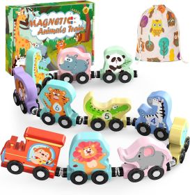 Toys for Toddlers, 11 Magnetic Wooden Animals Train Set, Montessori Toys for Toddlers, Preschool Learning Activities for Kids, Birthday Gifts for Boys