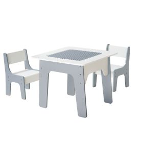 4 in 1 Kid Activity Table and 2 Chairs Set, Graffiti & Building Blocks Double-Sided Tabletop, Toddler Play Table with Storage for Kids 3+ Years