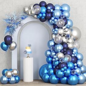 RUBFAC 87pcs Metallic Blue Silver Balloon Garland Arch Kit