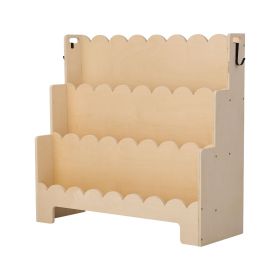 Montessori Bookshelf, 3-Tier Scalloped Kids Bookshelf, Front Facing Toddler Bookcase, Dual Hooks for Hanging Backpacks, Baby Bookshelf for Kids Room