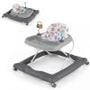 Grey Foldable Baby Walker with Detachable Tray & Shape Sorter Toys, 3-Level Height Adjustable for 6-12 Months