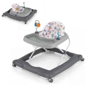 Grey Foldable Baby Walker with Detachable Tray & Shape Sorter Toys, 3-Level Height Adjustable for 6-12 Months