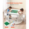 Kids Activity Table and 2 Chairs Set, Building Blocks Double-Sided Tabletop, Toddler Table and Chair Set with Storage for Kids 3+ Years