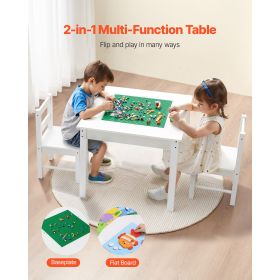 Kids Activity Table and 2 Chairs Set, Building Blocks Double-Sided Tabletop, Toddler Table and Chair Set with Storage for Kids 3+ Years