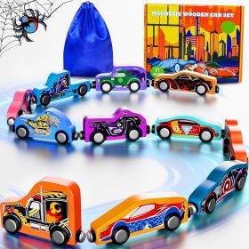 Toys for Boys Kids: 11 Magnetic Train Car Set, Spider-Toys for Boys, Travel Montessori Wooden Toy for Toddlers, Birthday Superhero Gifts for Kids