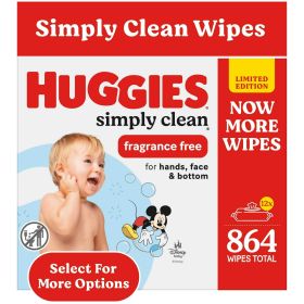 Simply Clean Unscented Baby Wipes, 12 Flip-Top Packs, 864 Total Count (Select for More)