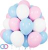 Pink and Blue Balloons 100 Pack 12 inch Pastel Pink Blue White Latex Party Balloons with 65ft Ribbon for Gender Reveal Baby Shower Birthday Bridal Sho