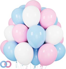 Pink and Blue Balloons 100 Pack 12 inch Pastel Pink Blue White Latex Party Balloons with 65ft Ribbon for Gender Reveal Baby Shower Birthday Bridal Sho