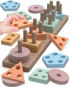 Toys Boy Girl, Toys Toddlers Kids Baby, Birthday Gifts, Wooden Learning Puzzles Shape Sorter Toys for Toddlers