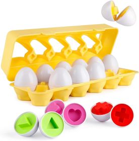 Matching Eggs 12 pcs Set Color & Shape Recoginition Sorter Puzzle for Toddlers Easter Travel Game Early Learning Educational Fine Motor Skill Montesso