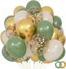 68Pcs Balloons Kit 12 Inch, Sage Green Balloon Sand White Metallic Gold Balloon Confetti with Ribbons