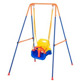 Swing Sets for Backyard, 3-in-1 Toddler Swing Set with 4 Sandbags, Foldable Metal Stand, Easy to Assemble, Swingset Indoor/Outdoor for Kids 3-6 Years