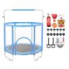 55" Kids Trampoline, 4.6FT Indoor Outdoor Trampoline, Mini Toddler Recreational Trampolinewith Safety Enclosure Net and Basketball Hoop