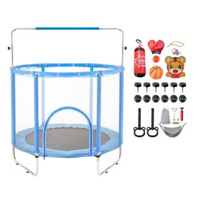 55" Kids Trampoline, 4.6FT Indoor Outdoor Trampoline, Mini Toddler Recreational Trampolinewith Safety Enclosure Net and Basketball Hoop