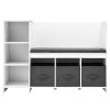Kids Reading Nook Bench, Toddler Bookshelf and Bookcase with Detachable Seat Cushion, 6-Cubby Storage Organizer Bench with 3 Drawers