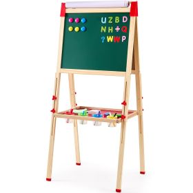 Art Easel for Kids, 3-in-1 Wooden Double-Sided Kid's Art Easel with Magnetic Whiteboard, Chalkboard & Paper Roll