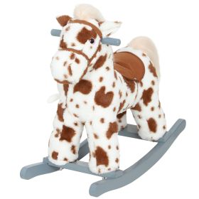 Rocking Horse, Animal Rocker with Rabbit Toy and Realistic Neigh for Toddlers, Soft Filling Ride on Pony, Brown