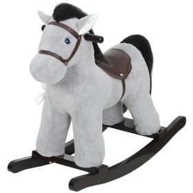 Kids Rocking Horse, Plush Toddler Ride on Toy with Realistic Neigh and Toy for 2-5 Years Old, Gray