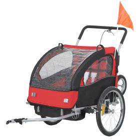 2-Seat Elite 360 Swivel Bike Trailer for Kids Bicycle Cargo Trailer with Water-Resistant Windows, Black and Red